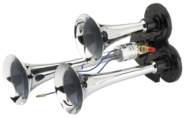 BUZINA AR 3 CORNETAS UNIVERSAL CROMADA 12/24V