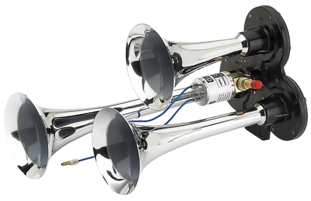 BUZINA AR 3 CORNETAS UNIVERSAL CROMADA 12/24V
